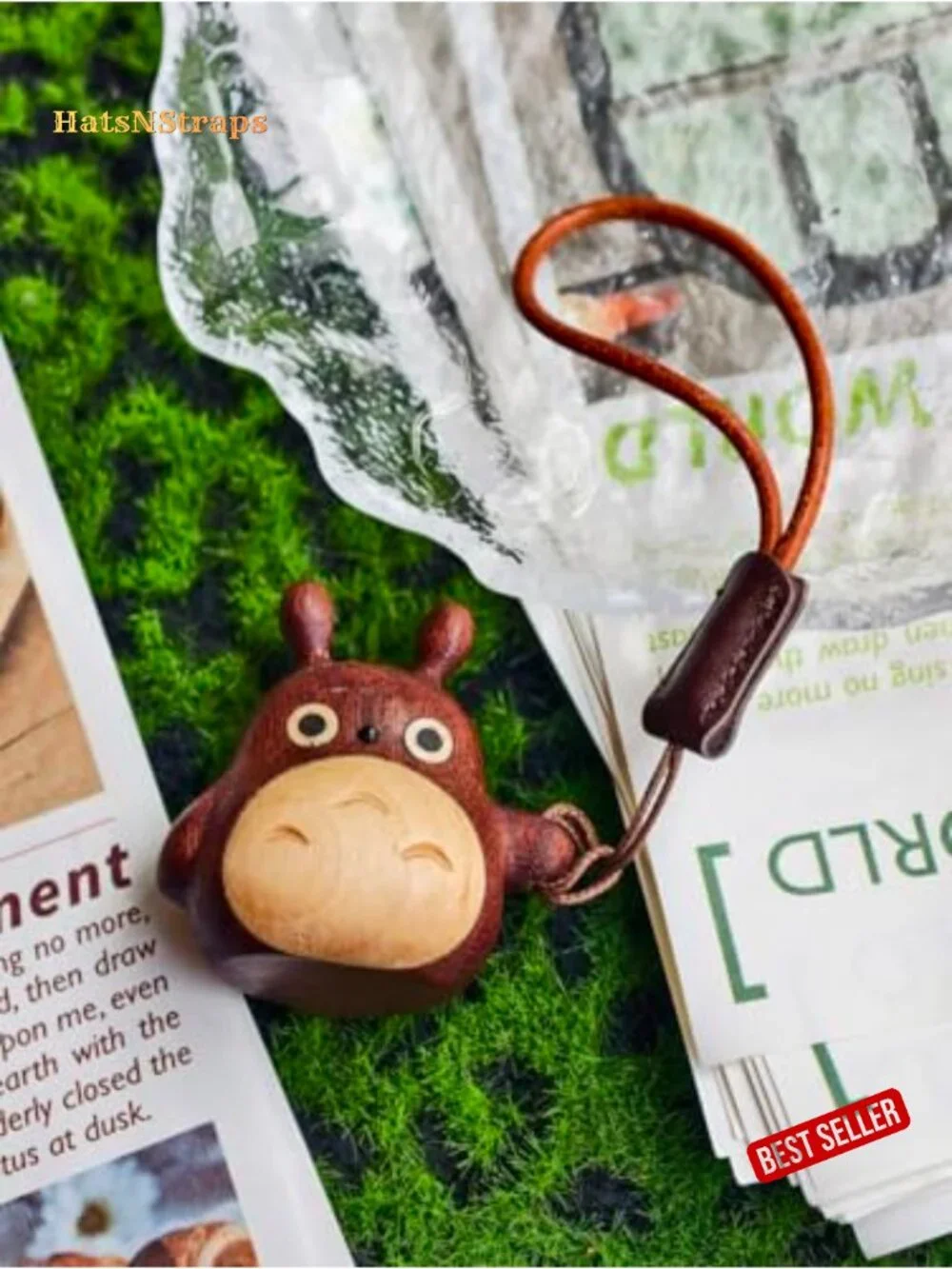 Hand Carved Wooden Totoro Charm Keychain Bag Purse Accessory Gift